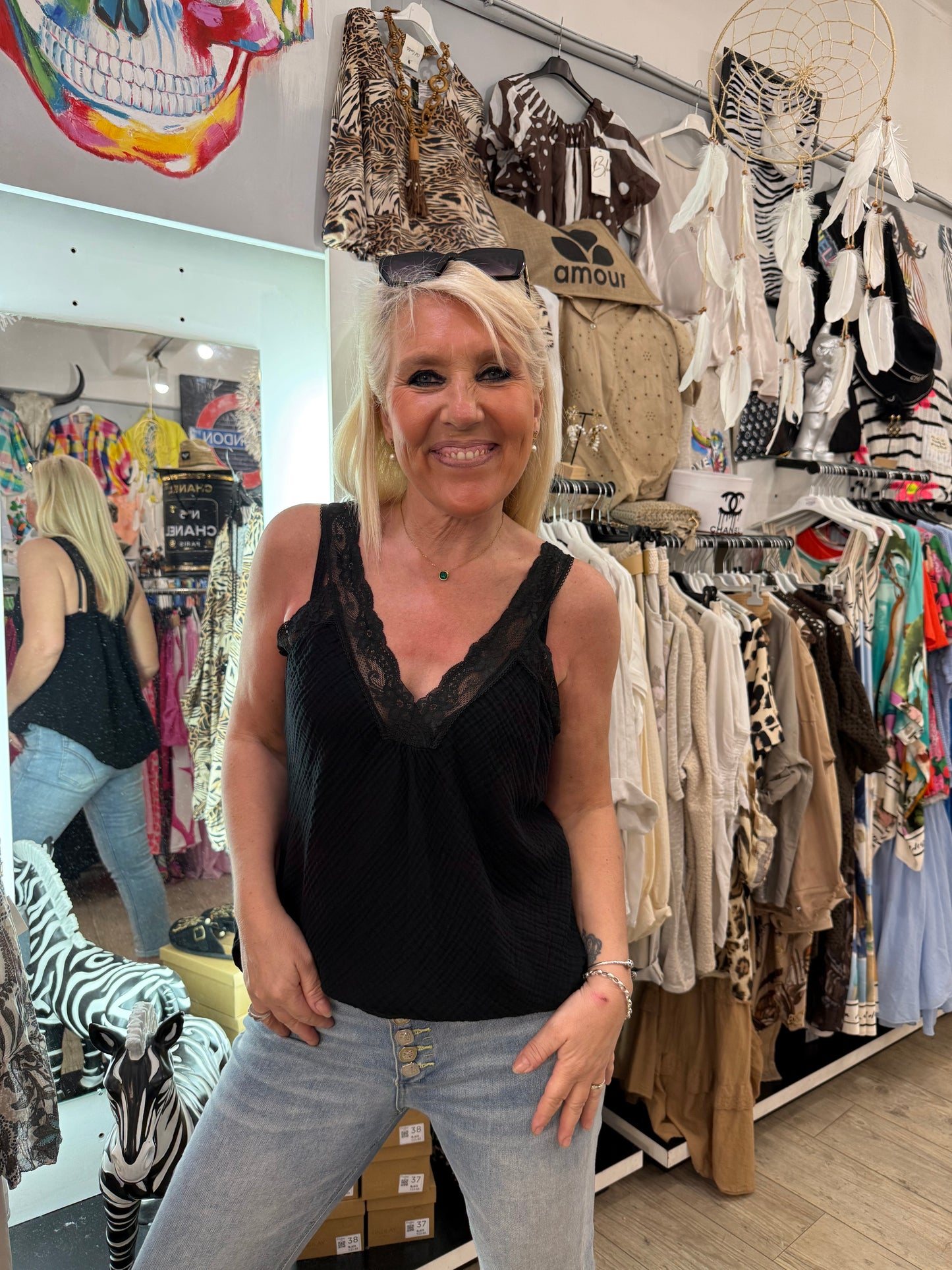 Top noir gaz de coton gde taille