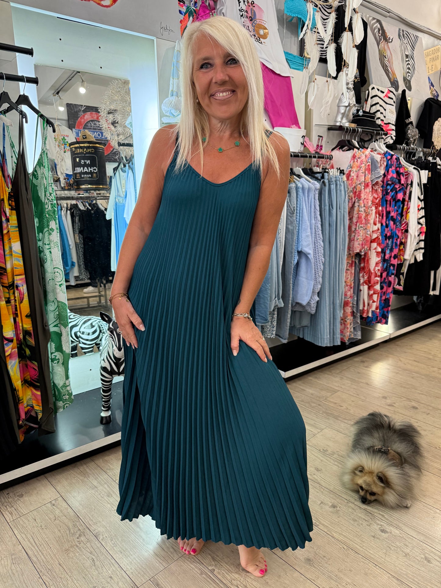 Robe plissée bleue canard