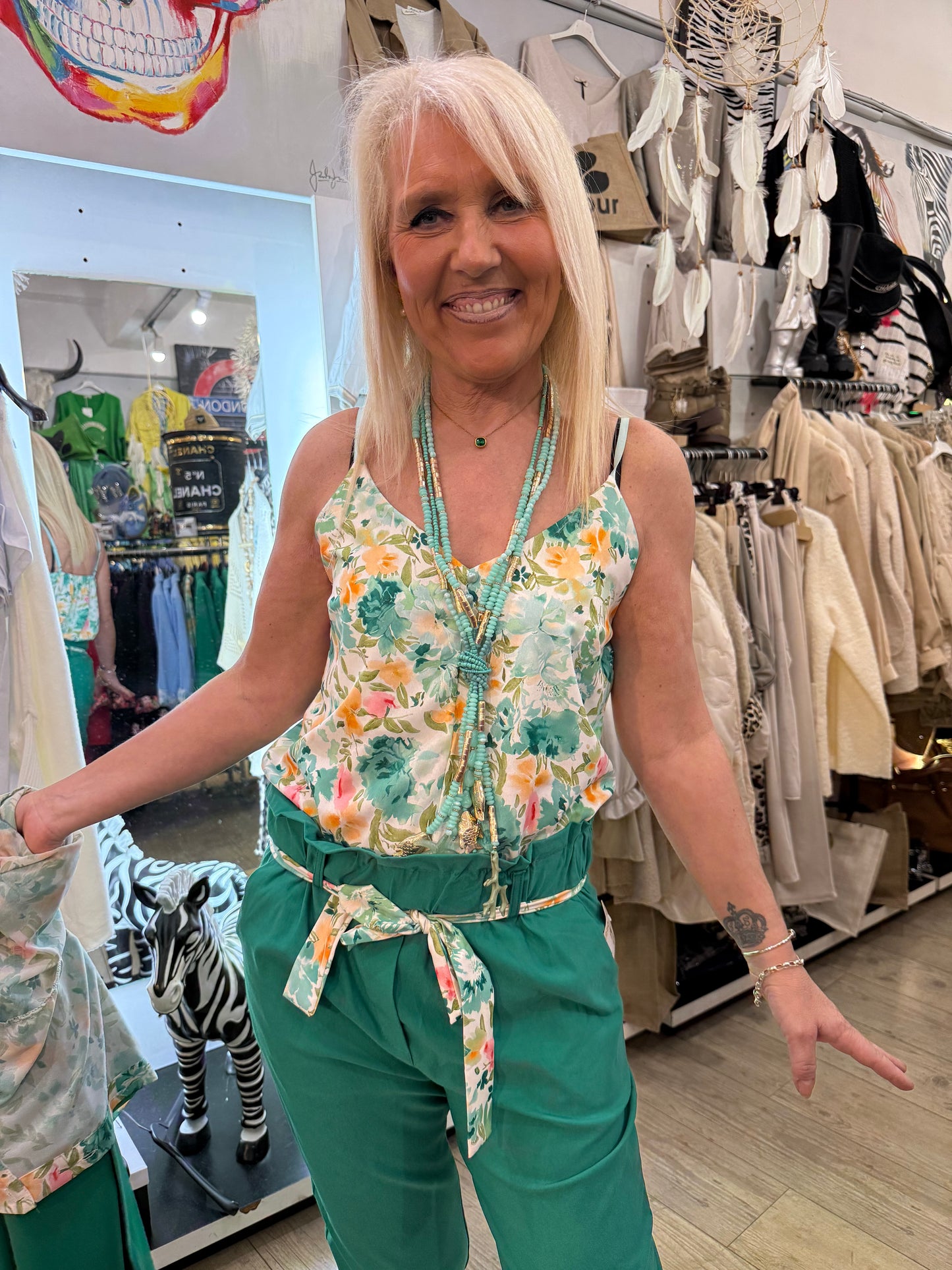 Top fleuri petite taille vert