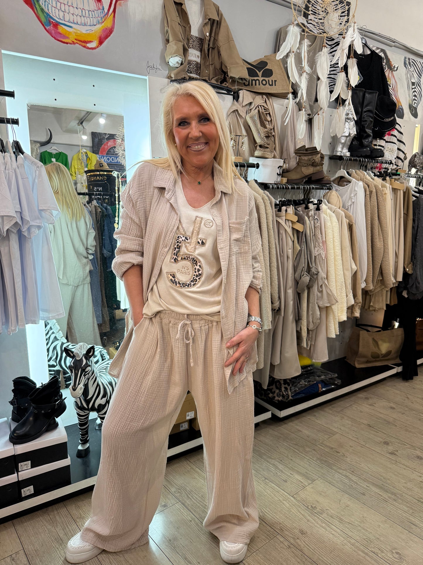 Chemise gaz de coton beige
