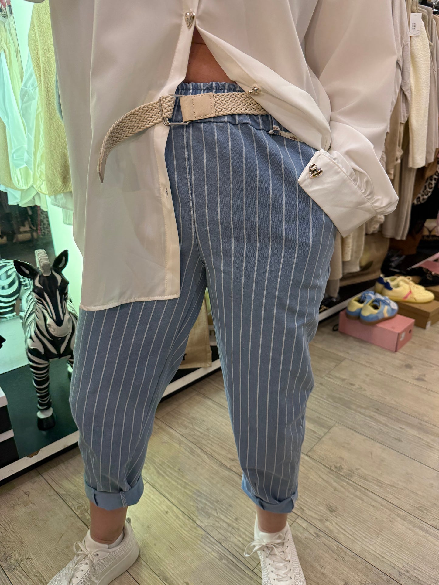 Pantalon jean délavé rayé