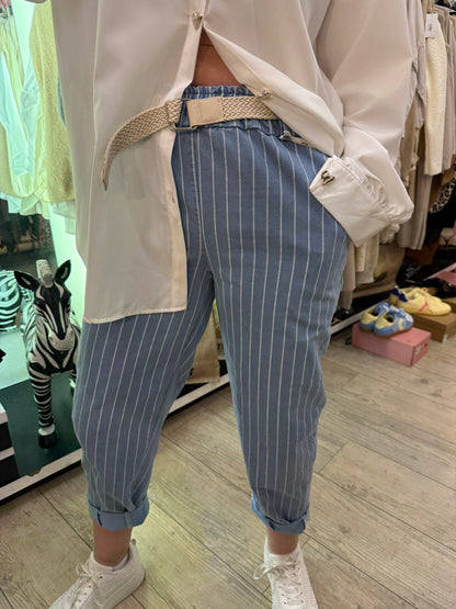 Pantalon jean délavé rayé