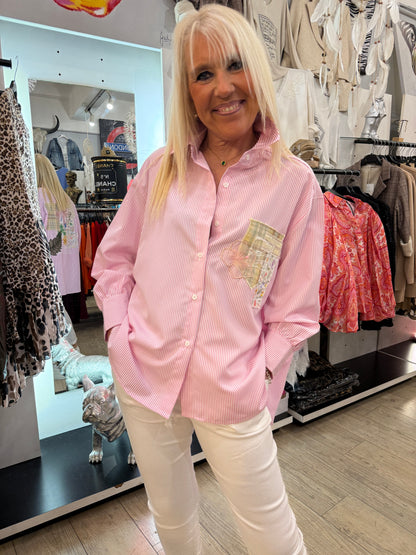 Chemise rayée rose Florale
