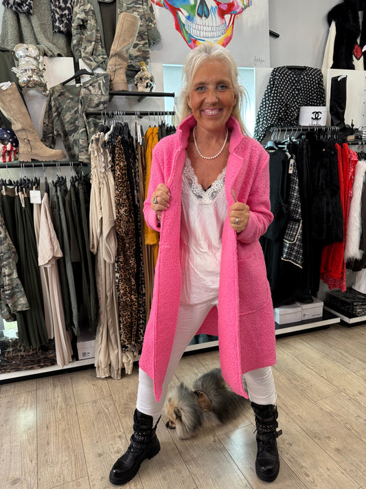 Manteau bouclette rose barbie
