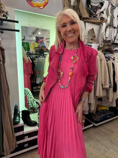 Robe plissée longue fushia