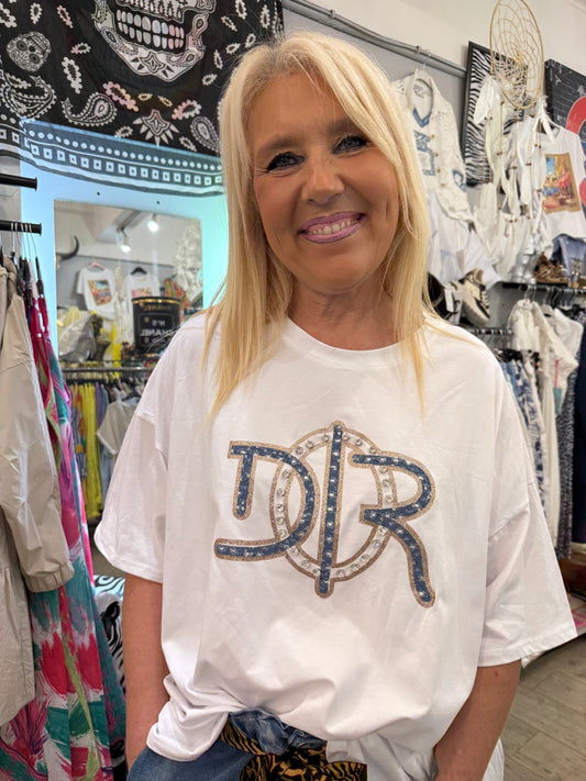 T shirt oversize jean strass