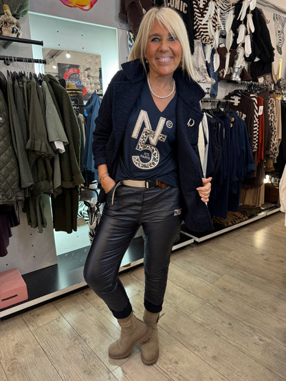 Pantalon simili ceinture marine