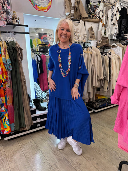 Robe plissée longue bleu elec réassort bientôt