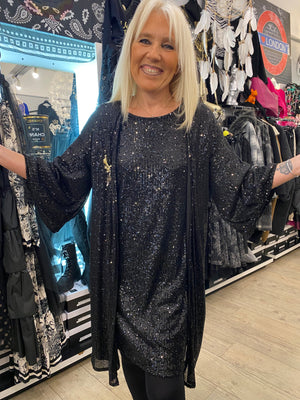 Veste longue noire sequins