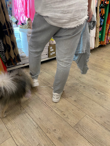 Pantalon lin gris petite taille