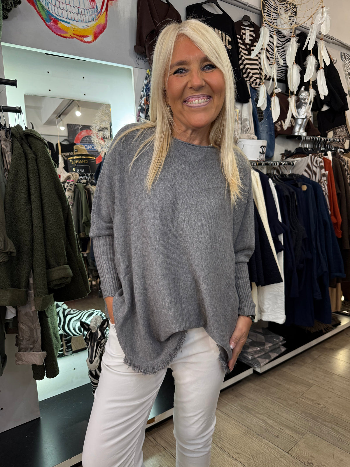 Pull franges gris