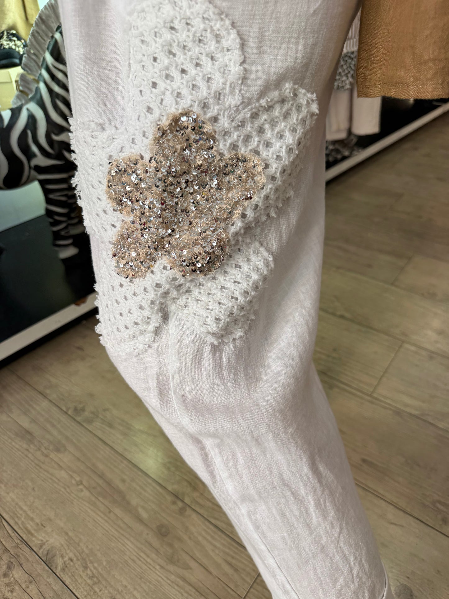 Pantalon blanc Flowers