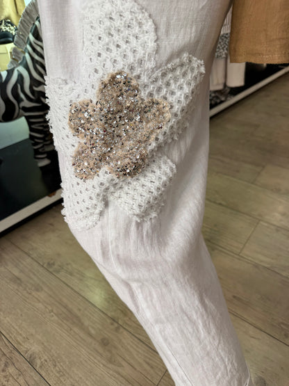 Pantalon blanc Flowers