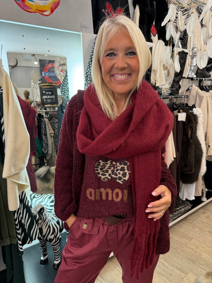 Écharpe franges bordeaux