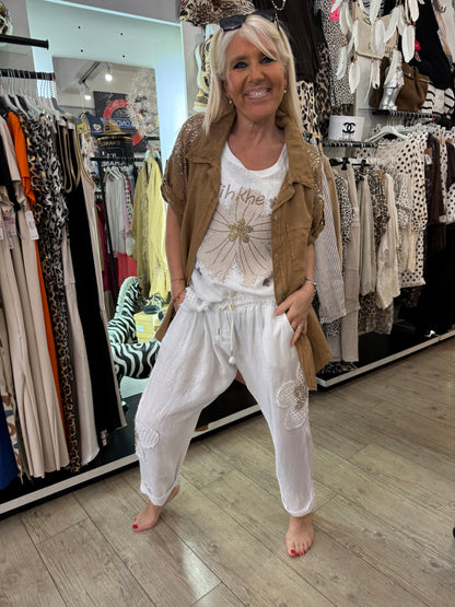 Pantalon blanc Flowers