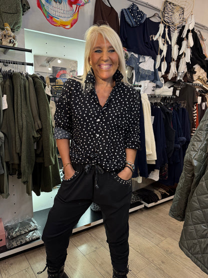 Pantalon gde taille noir clous