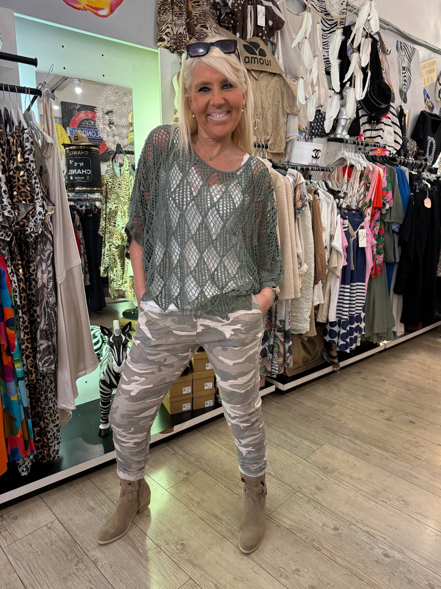 Pull macramé kaki