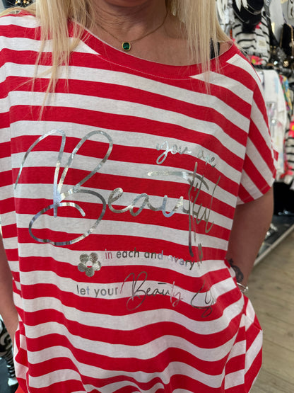 T shirt rayée beautiful rouge
