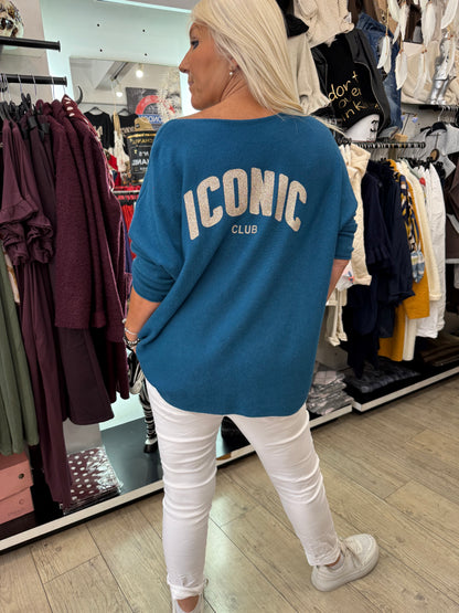 Pull iconic bleu pétrole