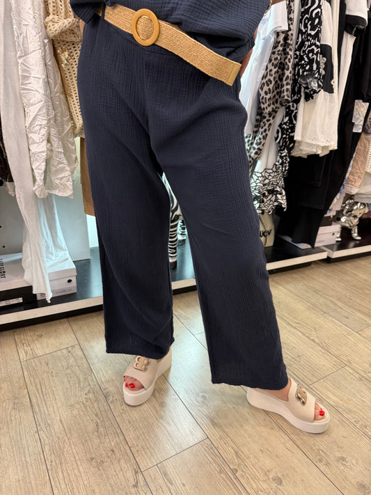 Pantalon gaz de coton marine
