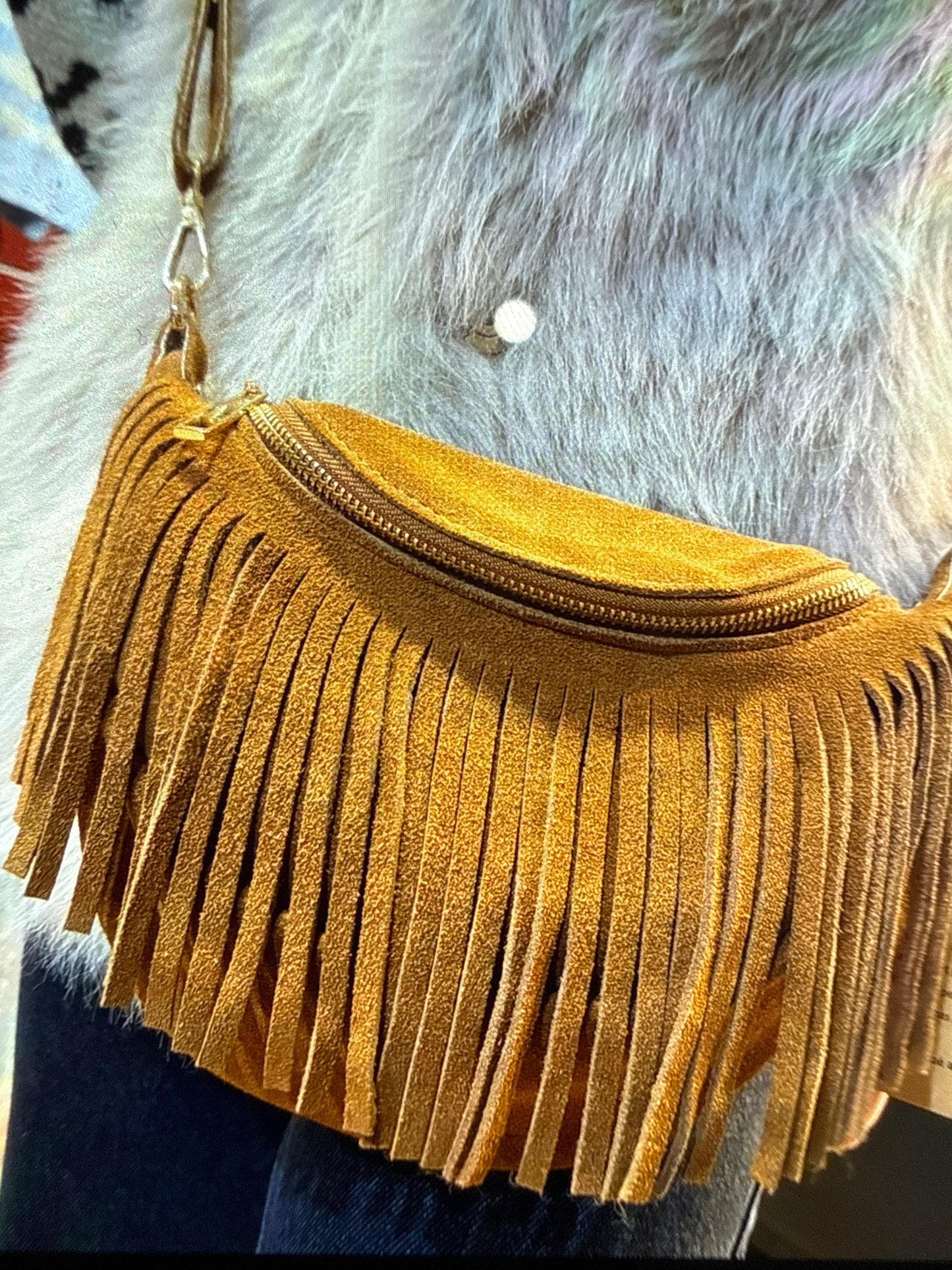 Sac banane frange camel