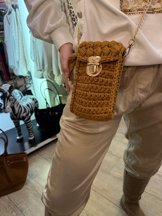 Sac crochet camél