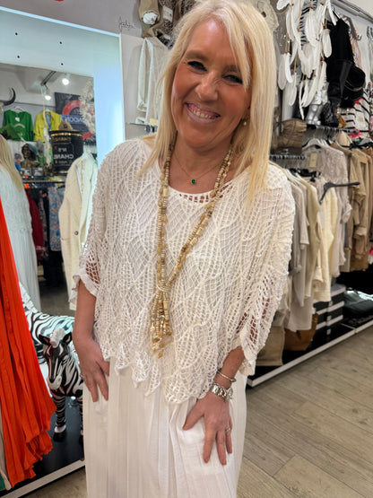 Pull macramé blanc
