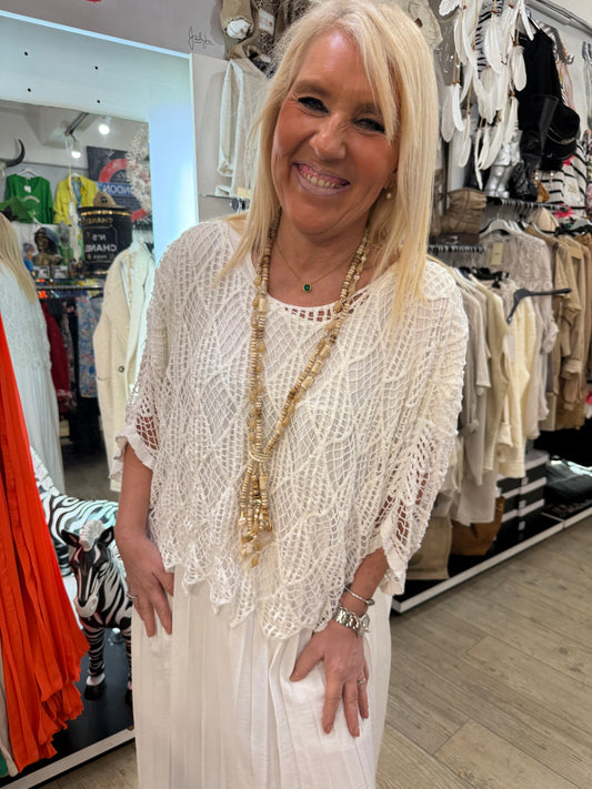 Pull macramé blanc