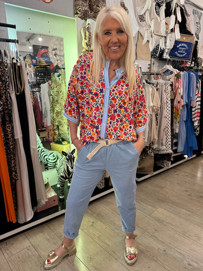 Chemise rayée fleurs