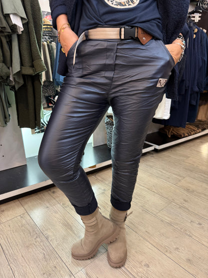 Pantalon simili ceinture marine