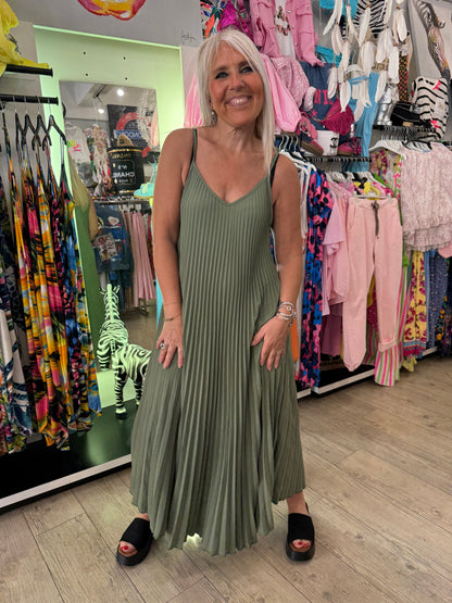 Robe plissée kaki