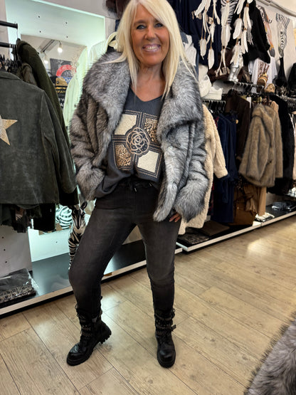Veste renard argenté