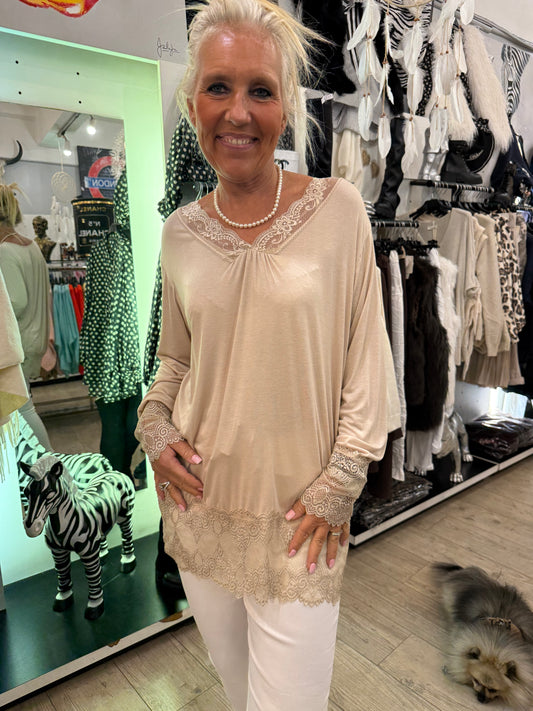 Top dentelle gde taille beige