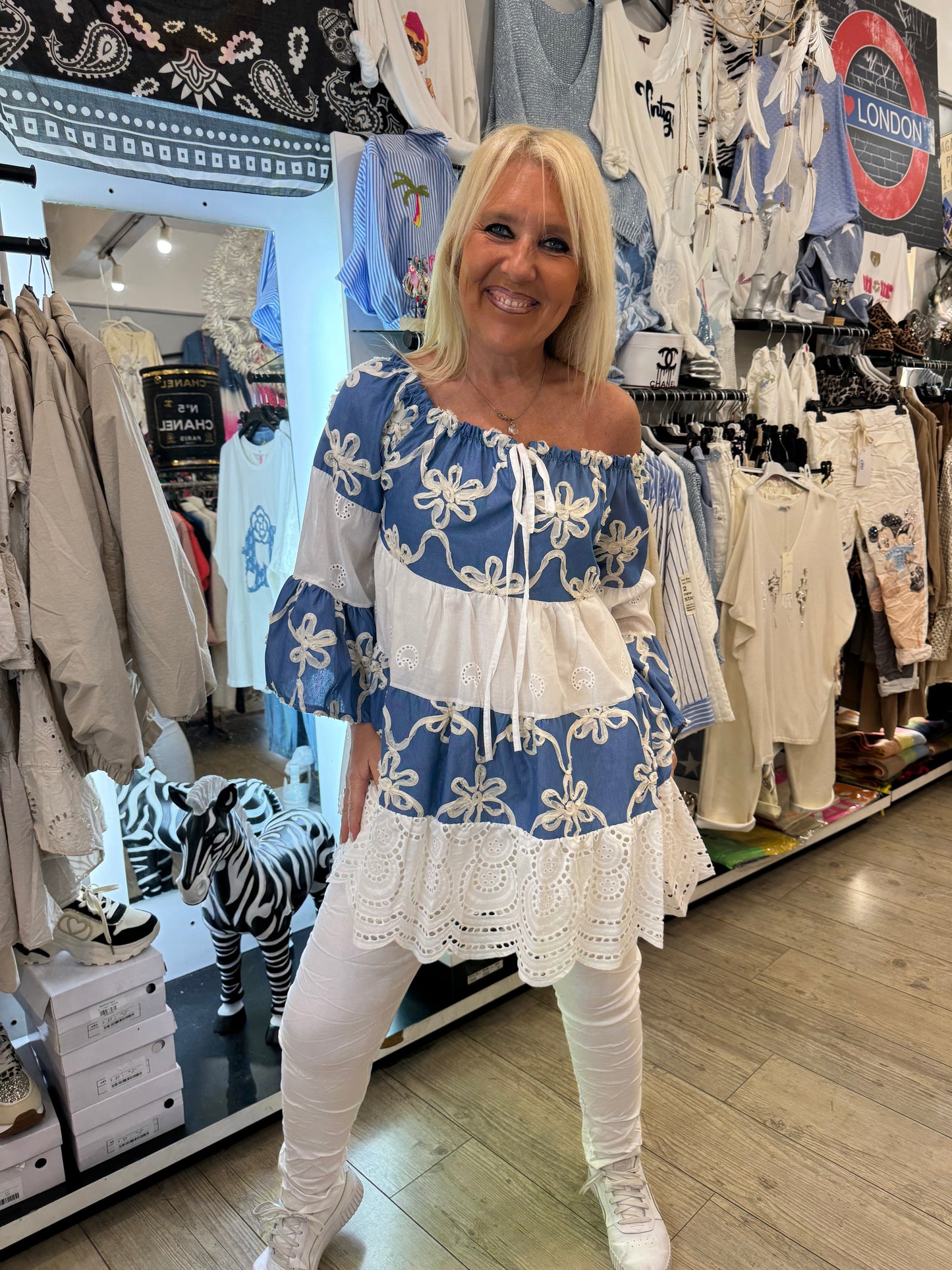 Tunique louisiane bleue / blanche