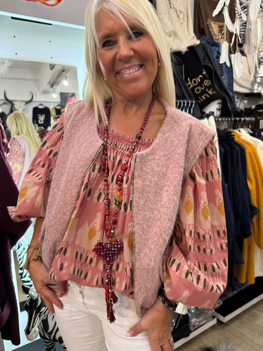 Gilet rose zippé