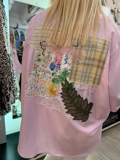 Chemise rayée rose Florale