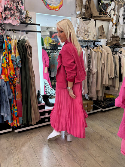 Robe plissée longue fushia