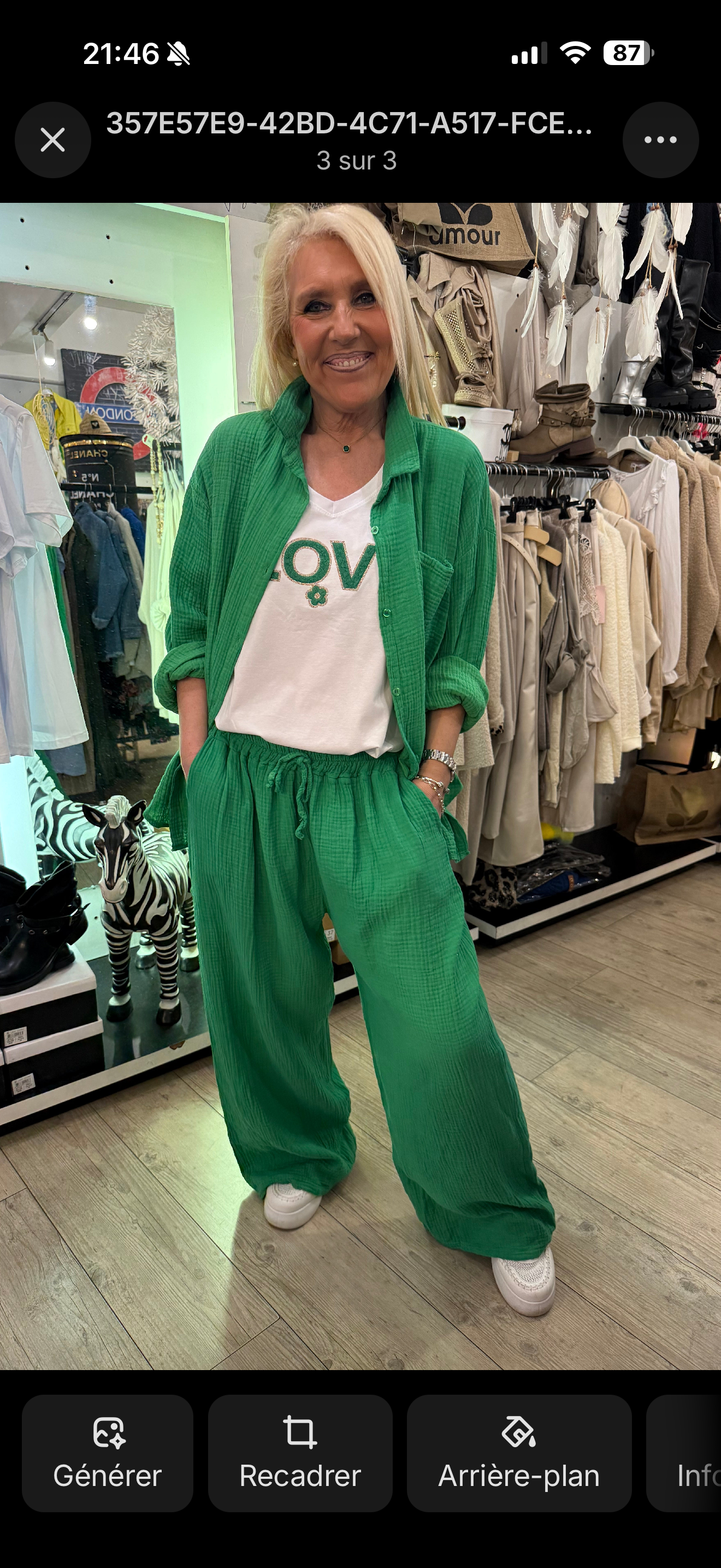 Pantalon gaz de coton vert
