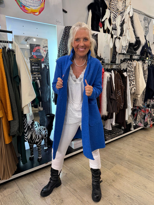 Manteau bouclette bleu roi