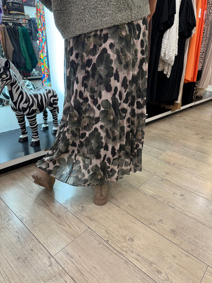 Jupe plissée kaki flowers