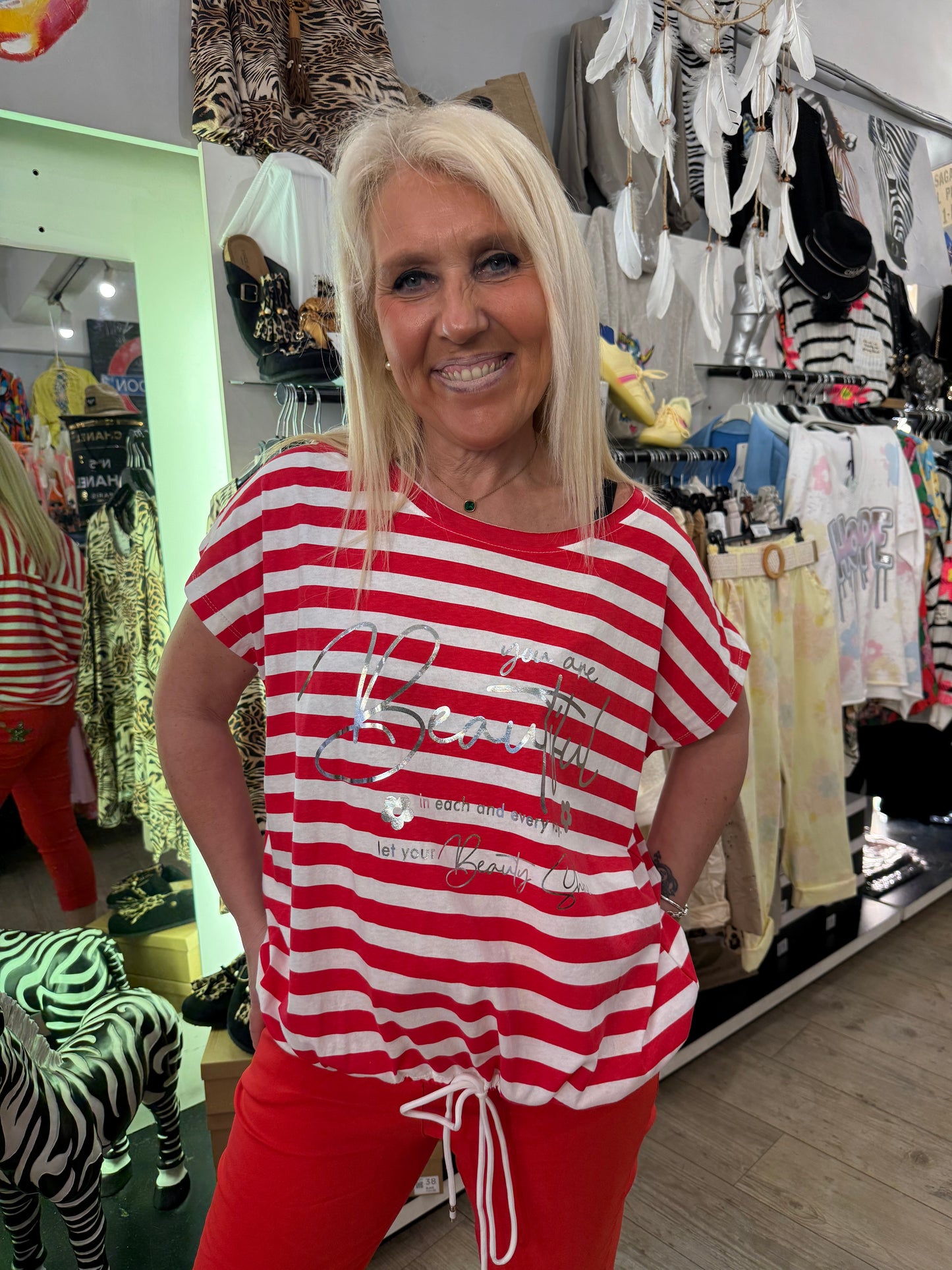 T shirt rayée beautiful rouge