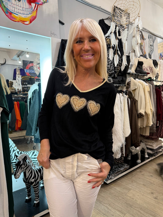 Pull gold heart noir