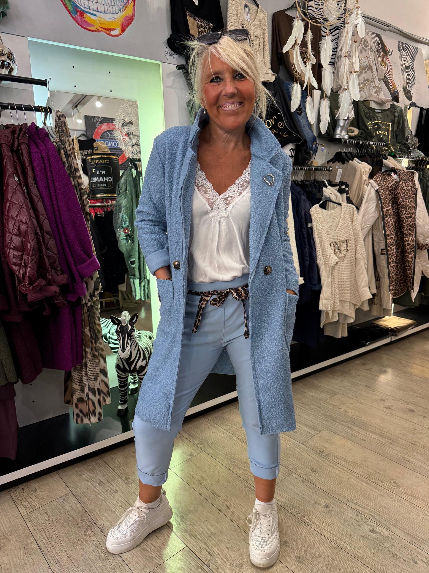 Manteau bouclette bleu ciel