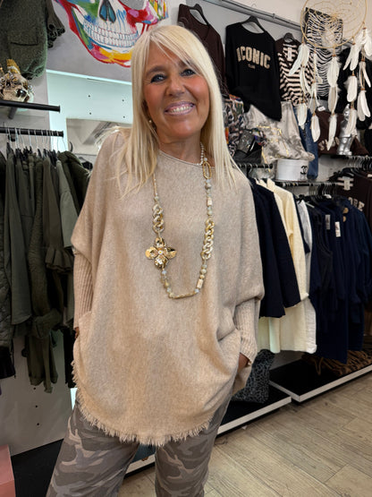 Pull franges beige