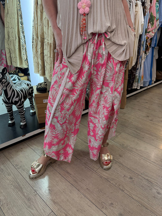 Pantalon porte feuille rose