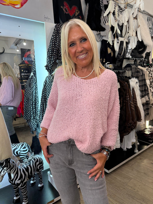 Pull bouclette rose
