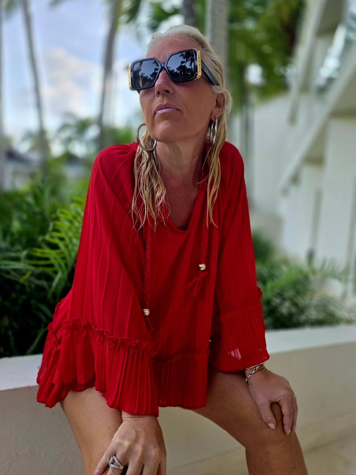 Tunique plissée rouge