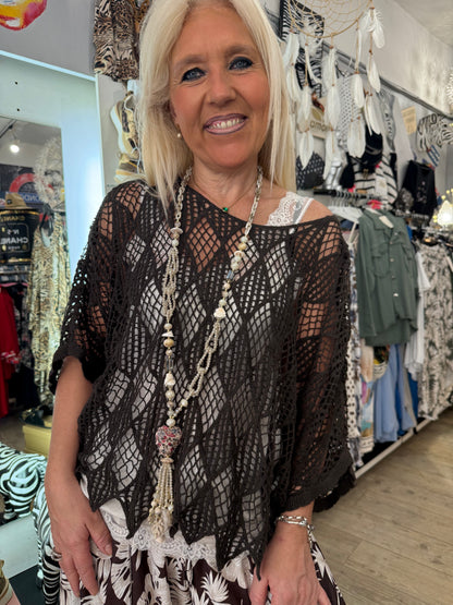 Pull macramé choco