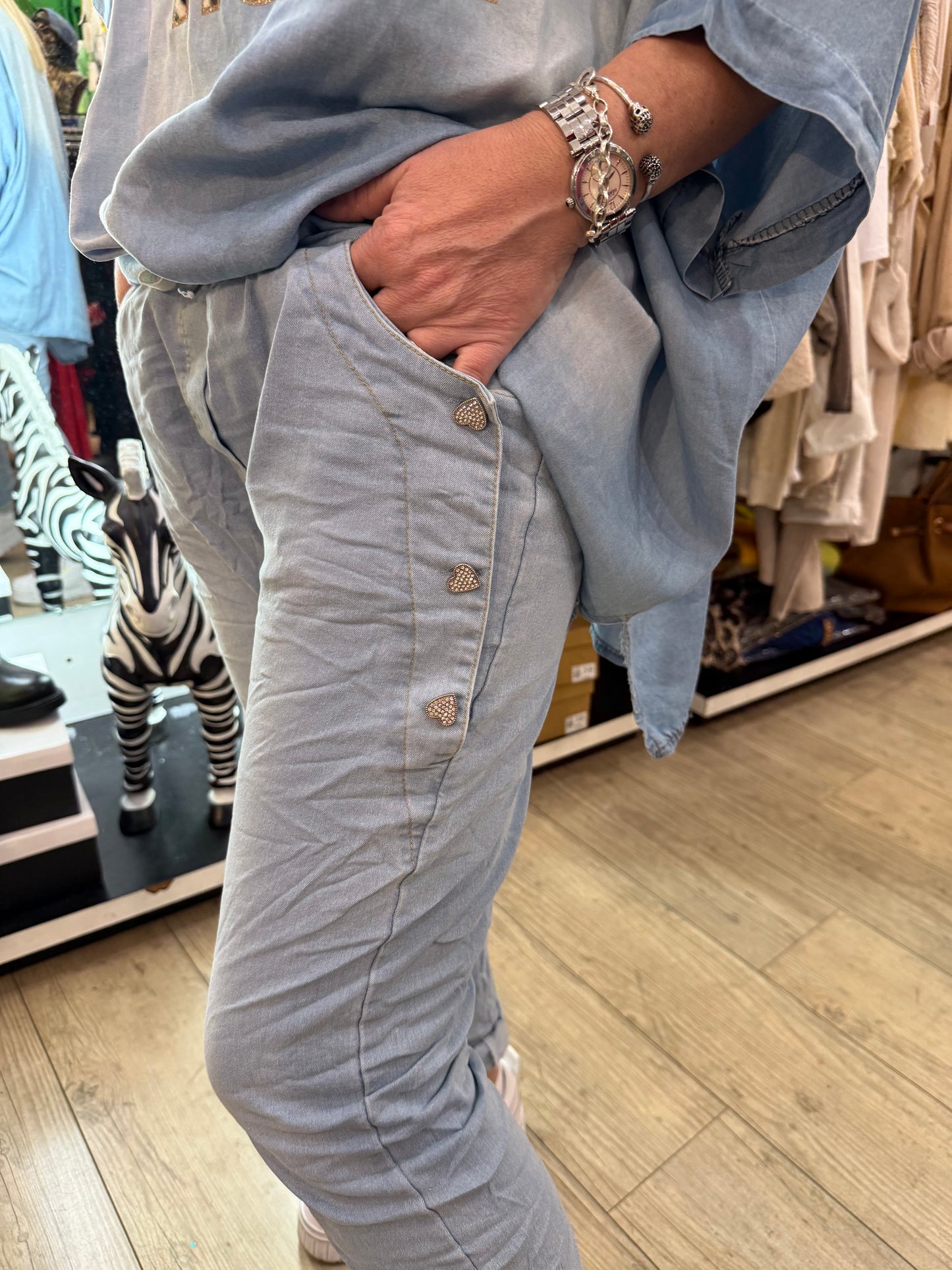 Jean cœur poches bleu clair