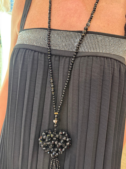 Robe plissée strass noire